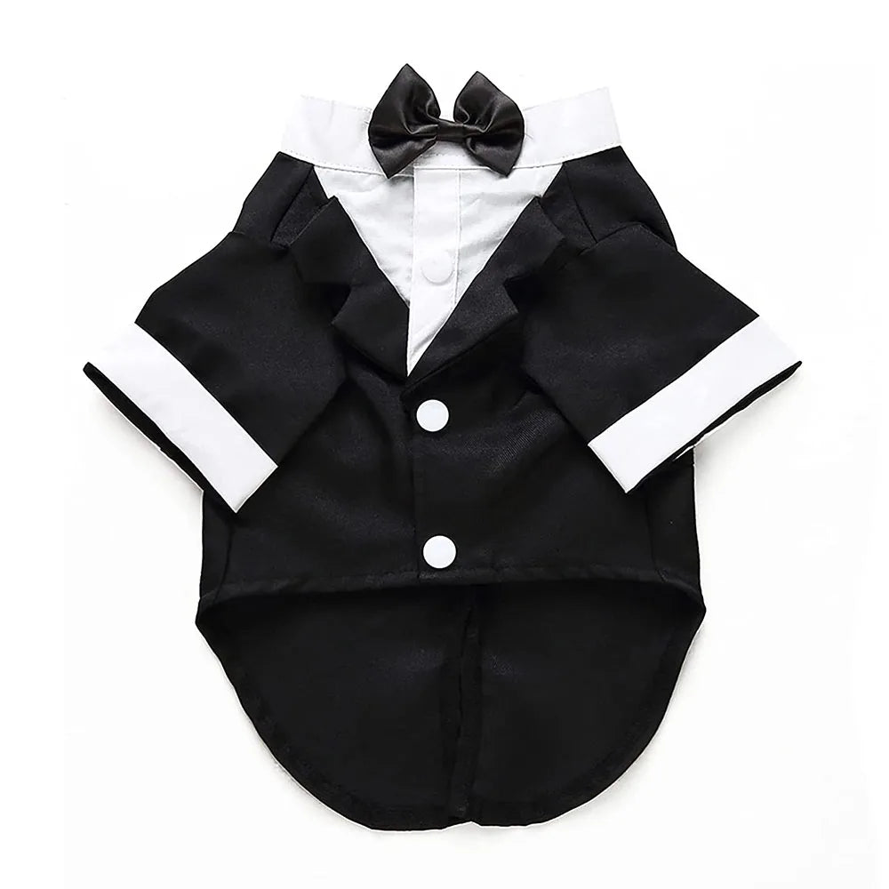 Shirt Dog Tuxedo Costume Pet Wedding Gentle Shirt Puppy Stylish Suit Cotton Clothes with Bowtie for Medium Small Dogs