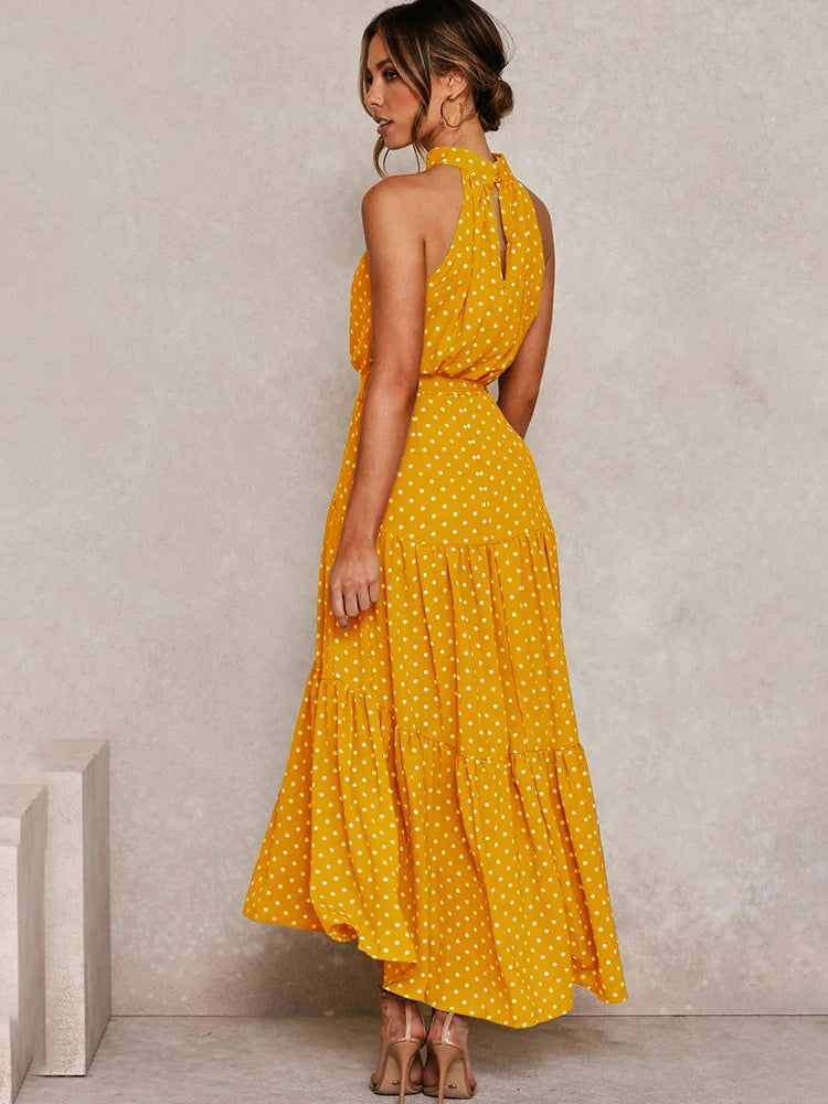 Summer Long Dress Polka Dot Casual Dresses Black Sexy Halter Strapless New 2025 Yellow Sundress Vacation Clothes For Women