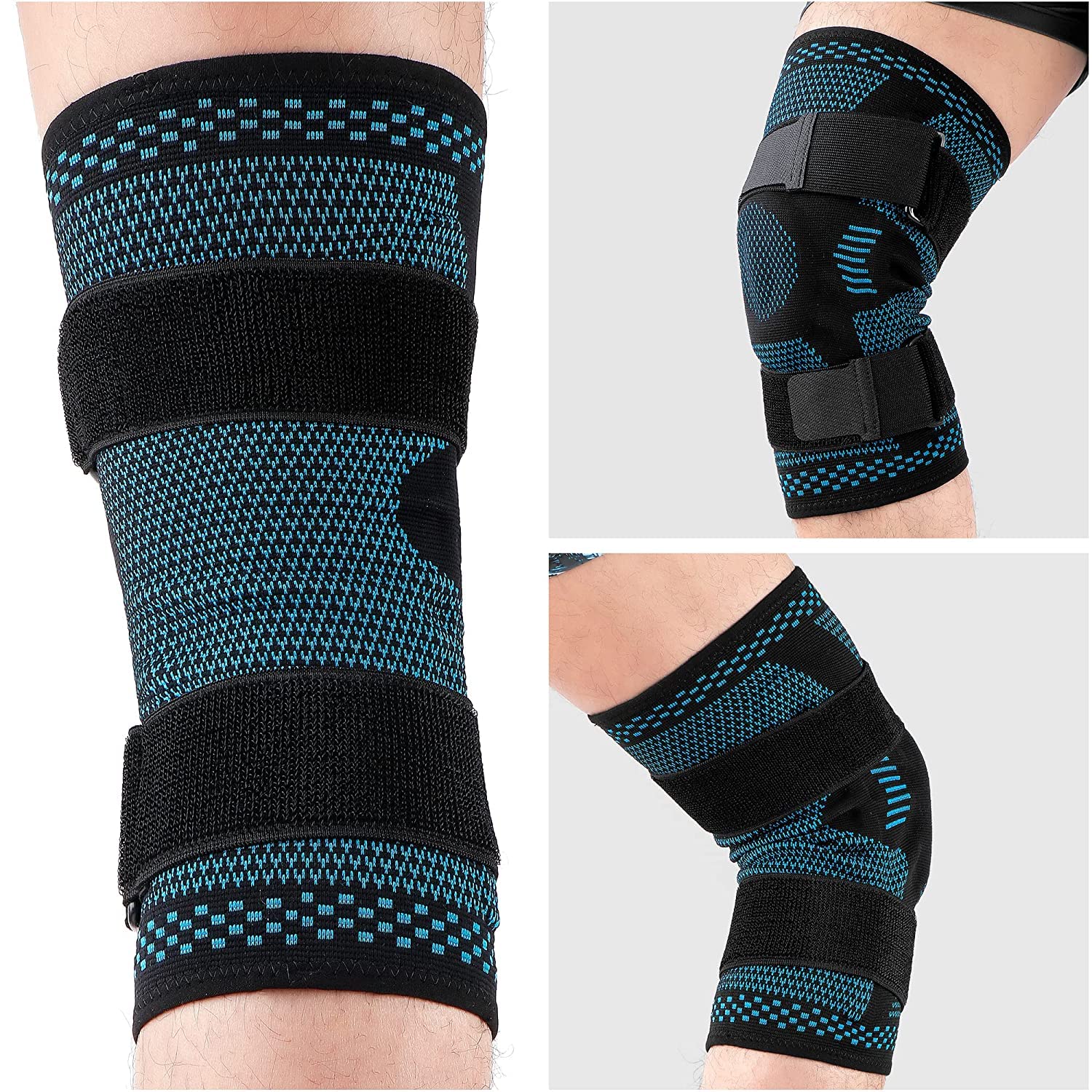 Sports kneepads for knee pain relief, tear damage recovery, with side stabilizers, patella support gel, compression sleeve
