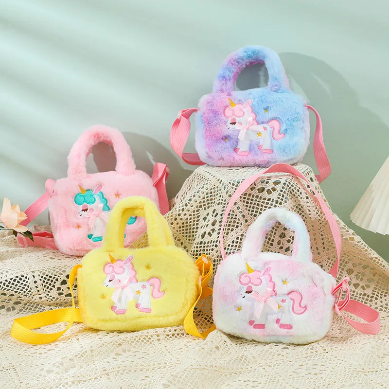 Kawaii Children's Cartoon Unicorn Crossbody Bag Cute Plush Shoulder Bag Girl Handbag Suitable For Party Holiday Gifts