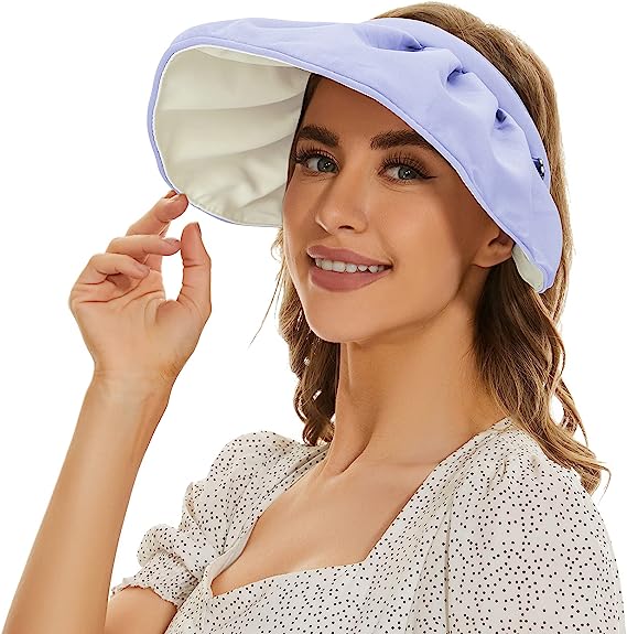 LUCKYSONG UPF 50+ Wide Brim Sun Hat Womens Sun Visor Hat Summer Beach Hats for Women Foldable 2 in 1 UV Protection Headband