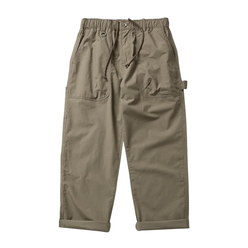Relaxed elastic waist pants with back cargo pocket