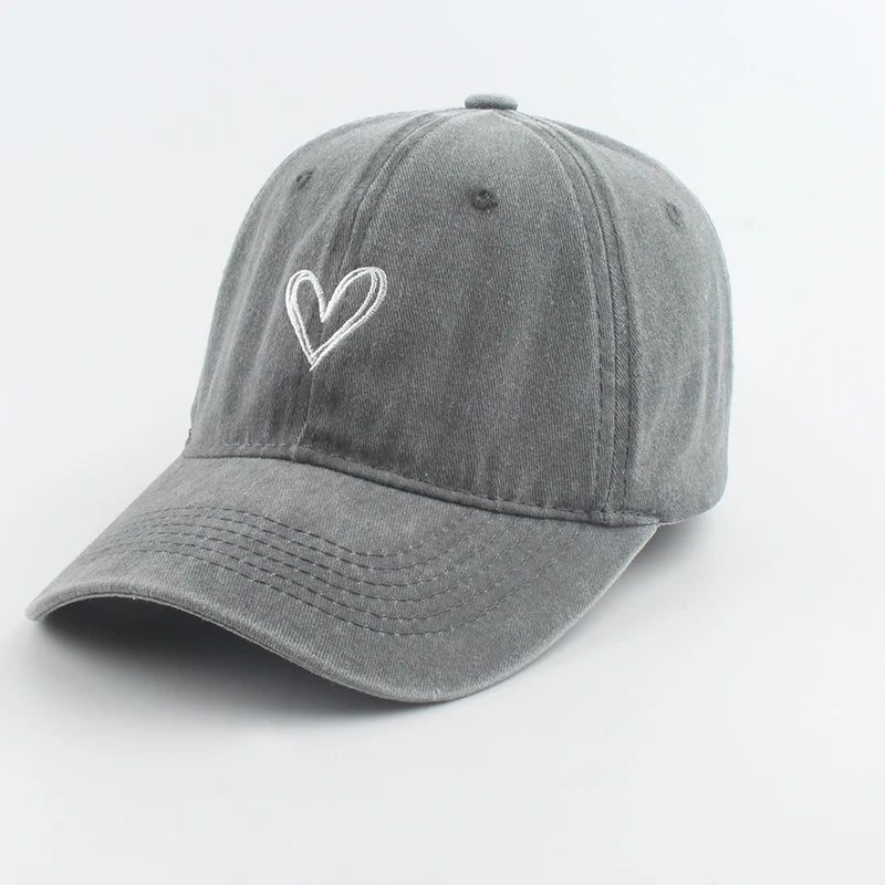 Fashion Outdoor Sport Baseball Caps For Men Women Love Heart Embroidery Snapback Cap Washed Cotton Dad Hat