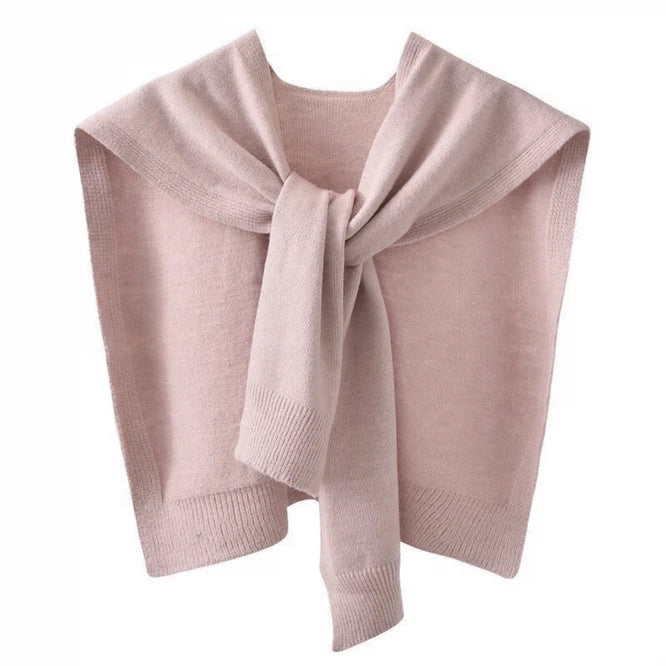 Spring Autumn Korean Knitted Shoulder Women's Knot Solid Color With Air Conditioning Small Shawl To Protect Neck Blue