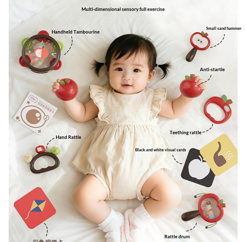 Newborn Baby Rattle Bite Safe Wave Rattle Toy Baby Hand Shaking Drum