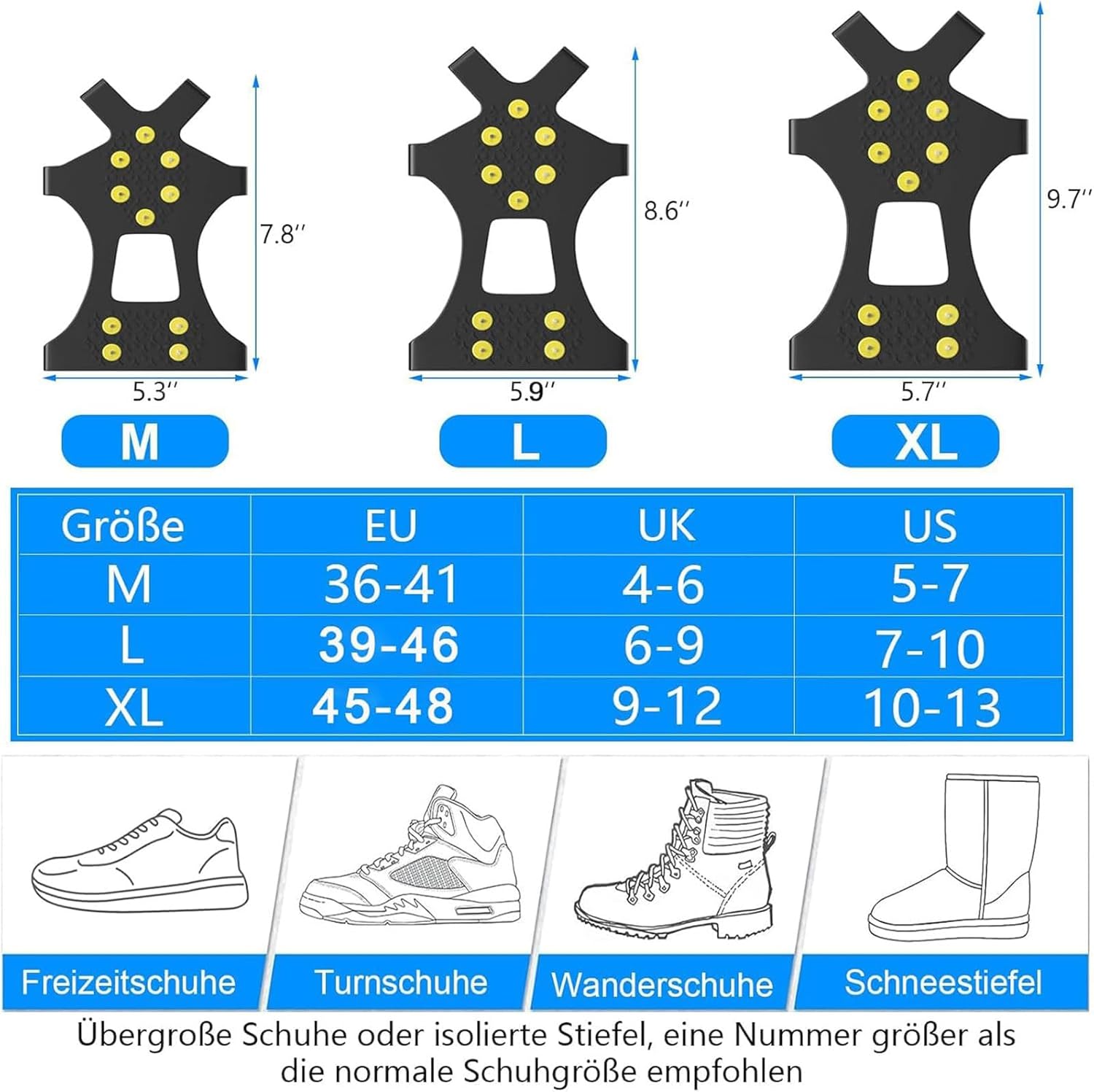 Spikes für Schuhe Winter mit 10 Anti Rutsch Spikes, 2026 Neu Schneeketten für Schuhe, Geeignet Zum Wandern, Wandern, Eisfischen, Schnee, EIS Usw. Winterliche Outdoor AktivitäTen