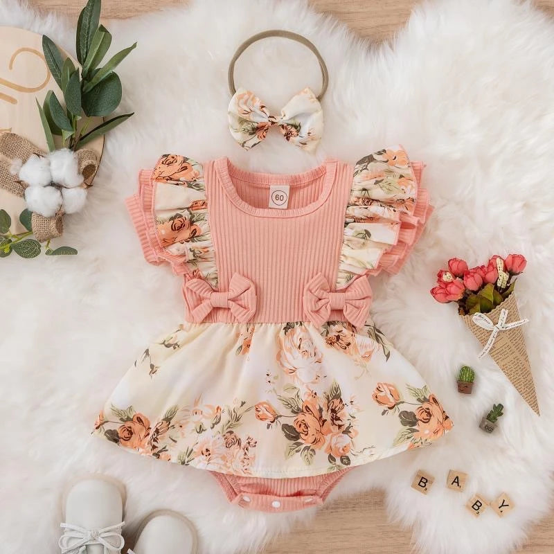 Bowknot Striped Jumpsuit Cotton Dress For Newborn