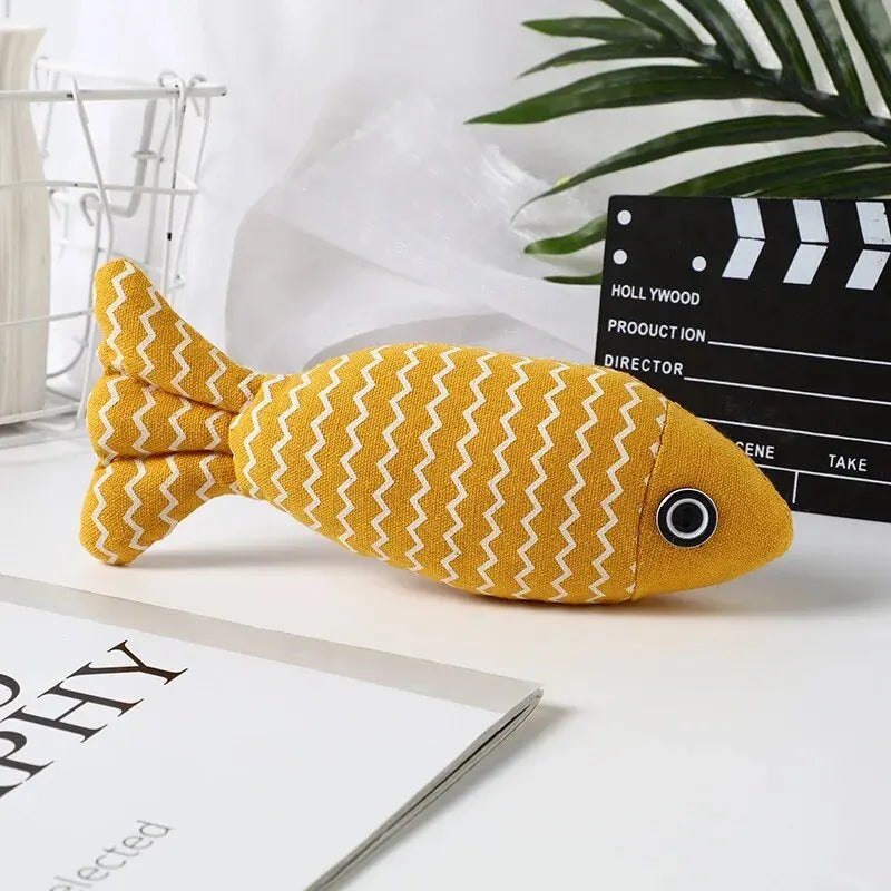 1pc Pet Toys Cat Chew Toys Linen Fish Pillow Chew Training Toy Simulation Fish Puppet Pet Supplies