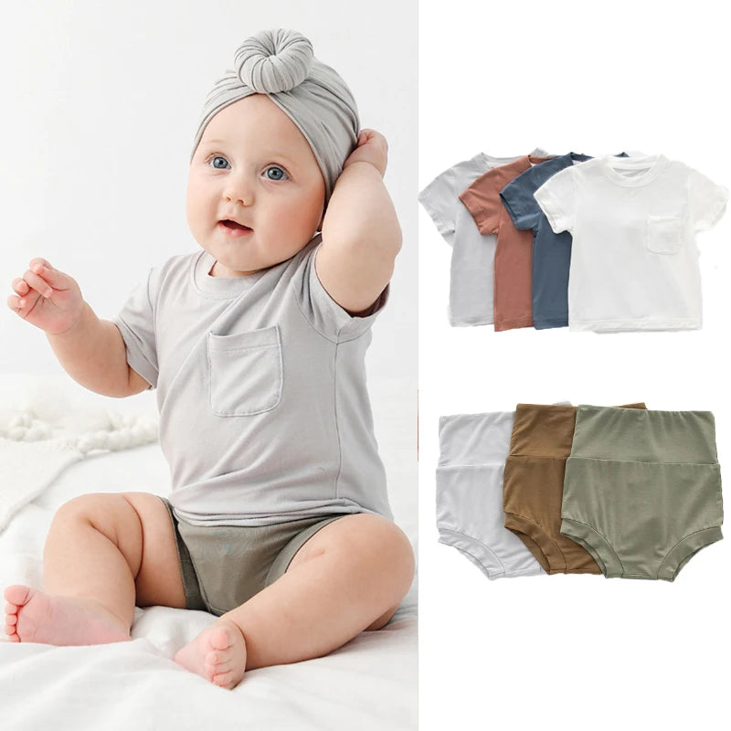 Bamboo Fiber Baby Short Sleeve T-shirt Summer Baby Boy Girl Clothes High Waist baby Pants Newborn Baby Clothing Outerwear