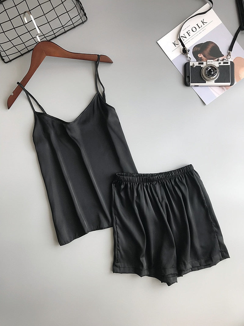 Solid Color Women Pajamas Camisole Pajama Set Woman Summer Vest Shorts Suit