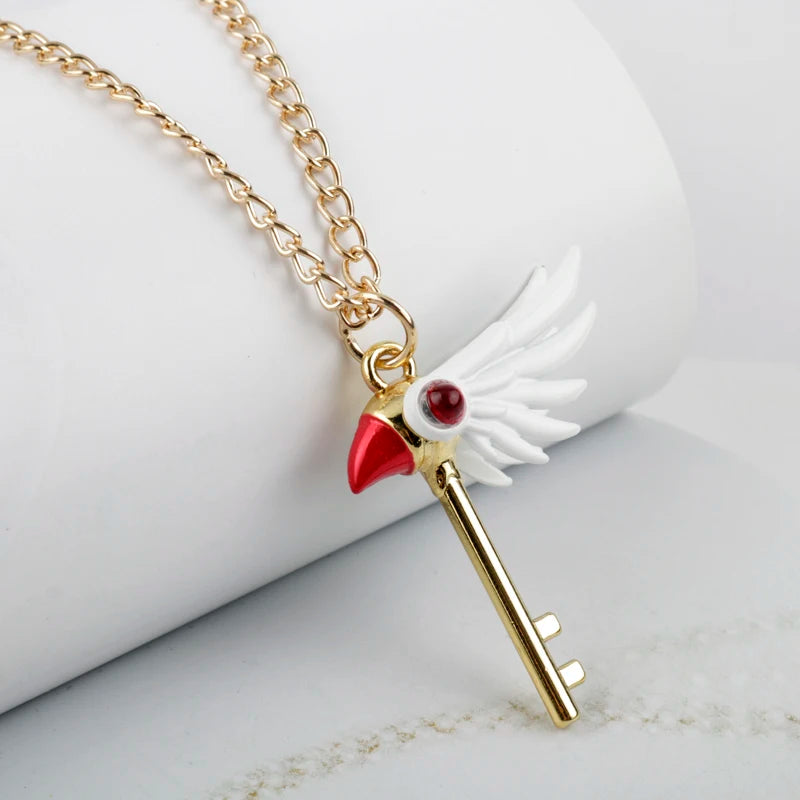 Anime Card Captor Sakura Necklace Star Flowers Cardcaptor KINOMOTO Sealing Wand Cosplay Pendant Woman Girl Jewelry