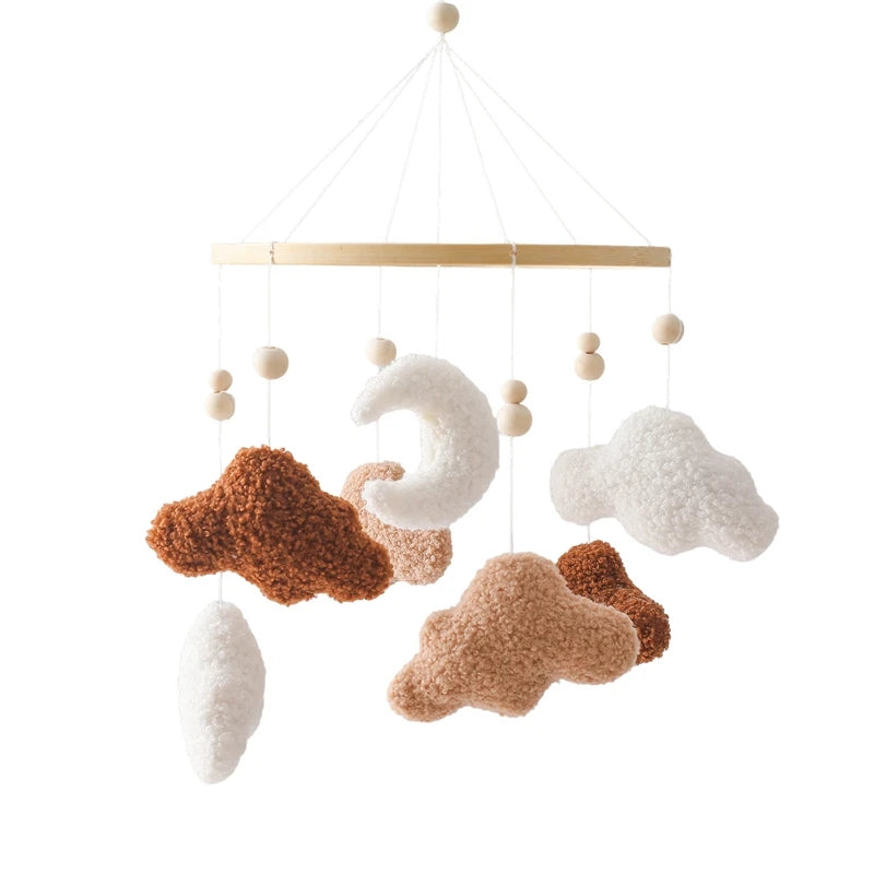 Baby Crib Mobile Rattle Toy Wooden Bed Bell Mobile Hanging Teddy Velvet Bear Doll Toy Newborn Music Box Crib Mobile Bracket Gift