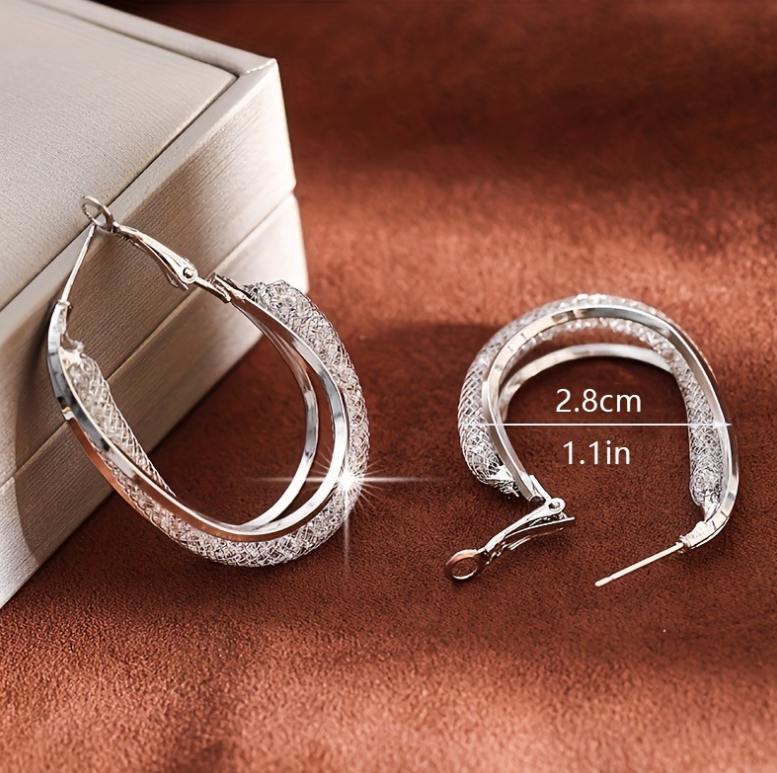 Large Oversized Hoop Earrings with Cubic Zirconia & Gold Plating