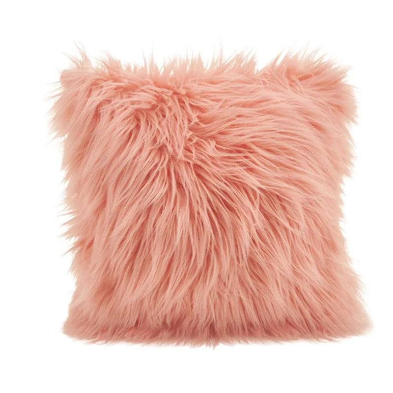 Artificial Wool Fur Sheepskin Cushion Cover Hairy Faux Plain Fluffy Soft Throw Pillowcase Washable Square Solid Pillow Case 45cm