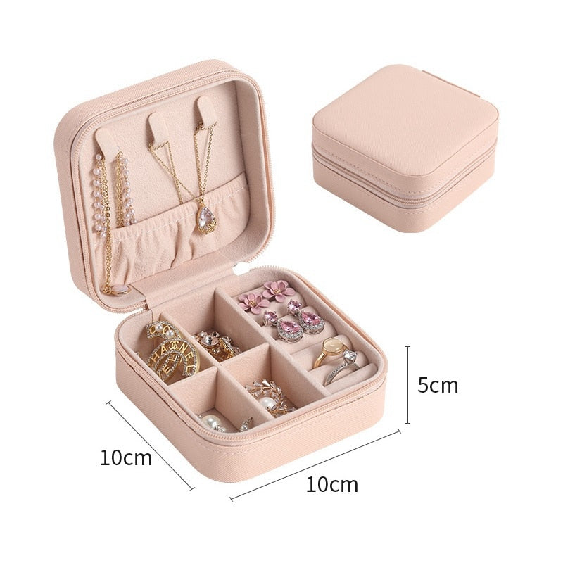 Portable Jewelry Storage Box Travel Organizer Jewelry Case Leather Storage Earrings Necklace Ring Jewelry Organizer Display