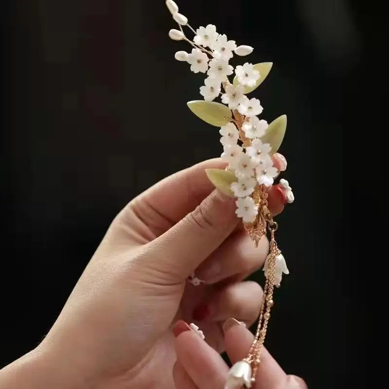 Chinese Hair Pins and Side Clips Flower Hairpins Retro Headpieces for Women Girls Fairy Tassel Hanfu Dress Hair Accessories