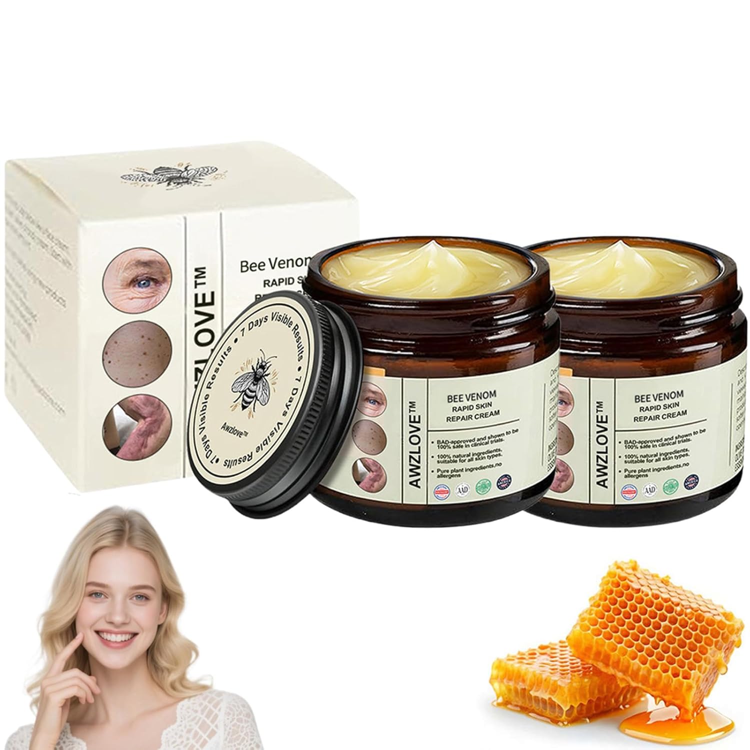 Awzlove Bee Venom Cream, Awzlove Bee Venom Rapid Skin Repair Cream, Bee Venom Skin Treatment cream, Effective In Reducing skin Blemishes, Gentle and Non-irritating for All Types