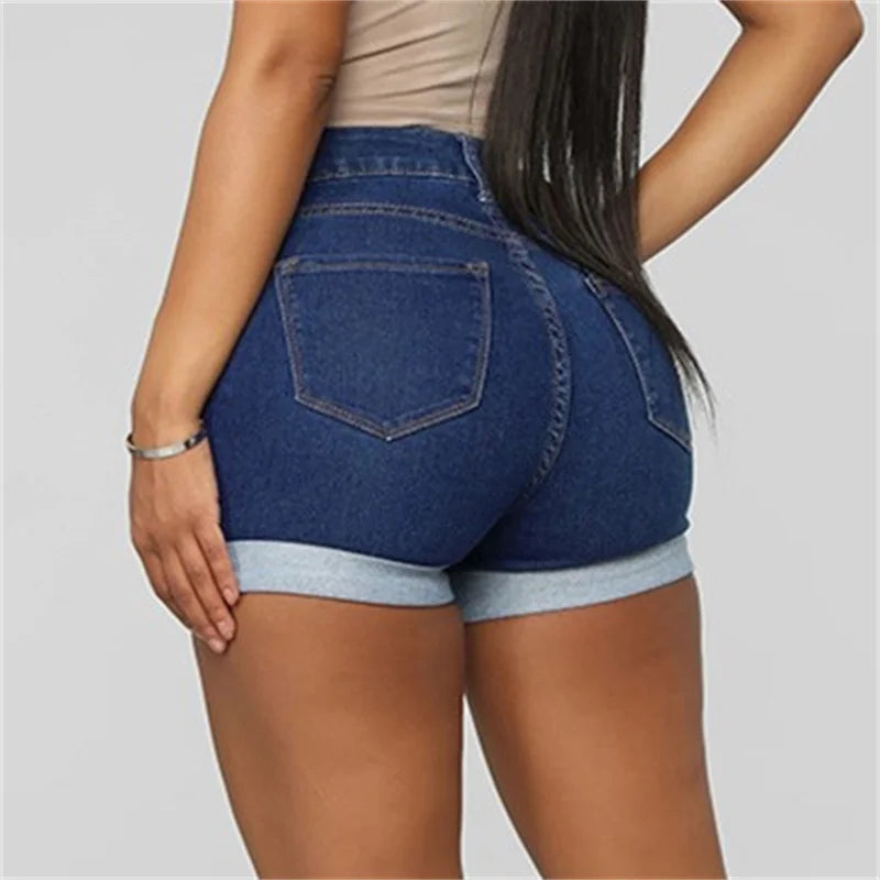 Summer Fashion Casual Commuter Denim Shorts Slim Hip Lift Stretch Three Quarter Pants Female Comfortable High Waist Breechcloth