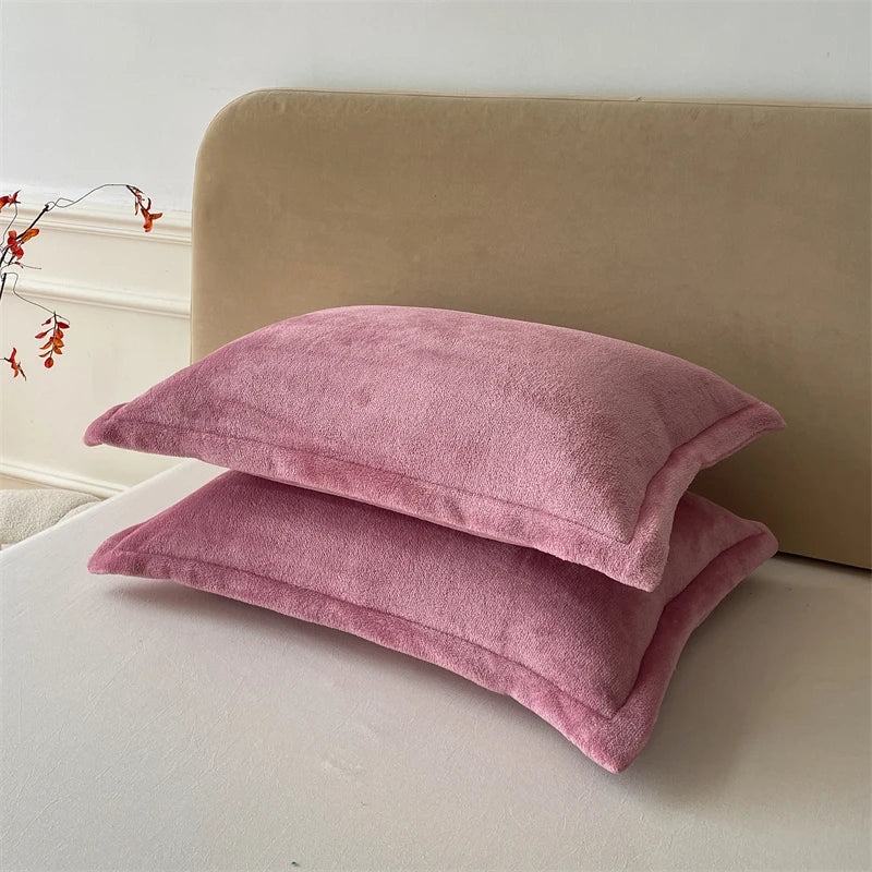 Solid Color Pillows Cover Velvet Pillowslip funda almohada 48x74cm Pillowcase Rectangle Cushion Cover 2pcs Warm Pillow Cases