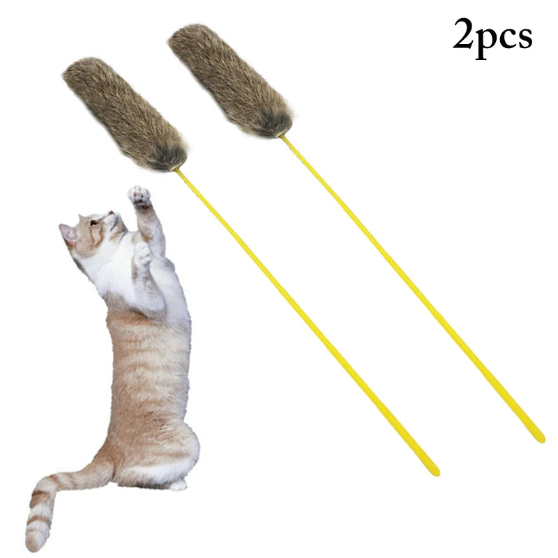 2pcs Cat Toy Feather Stick Toy For Cats Kittens Interactive Cat Toy Pet  Rabbit Fur Pet Toys Cat Supplies Playing Pet Products