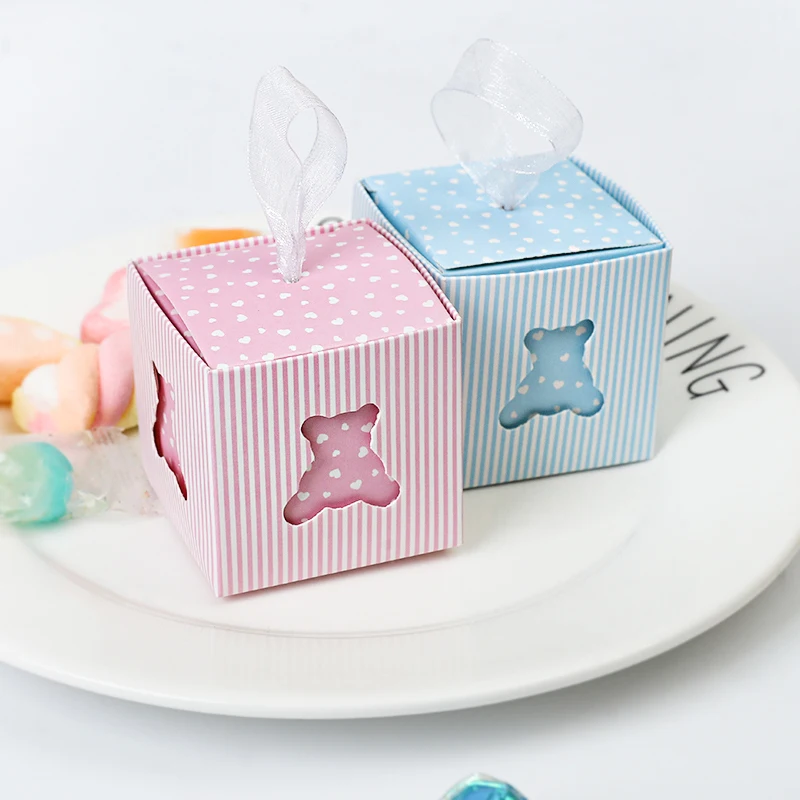 10pcs Blue Gift Box Cute Bear Candy Box Chocolate Snack Wrapping Box Wedding Kid Birthday Party Decor Supplies Baby Shower Favor