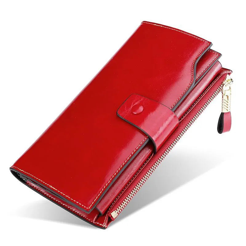 Blocking Genuine Leather Women Wallet Long Lady Leather Purse Brand Design Luxury Oil Wax Leather Female Wallet Coin Purse