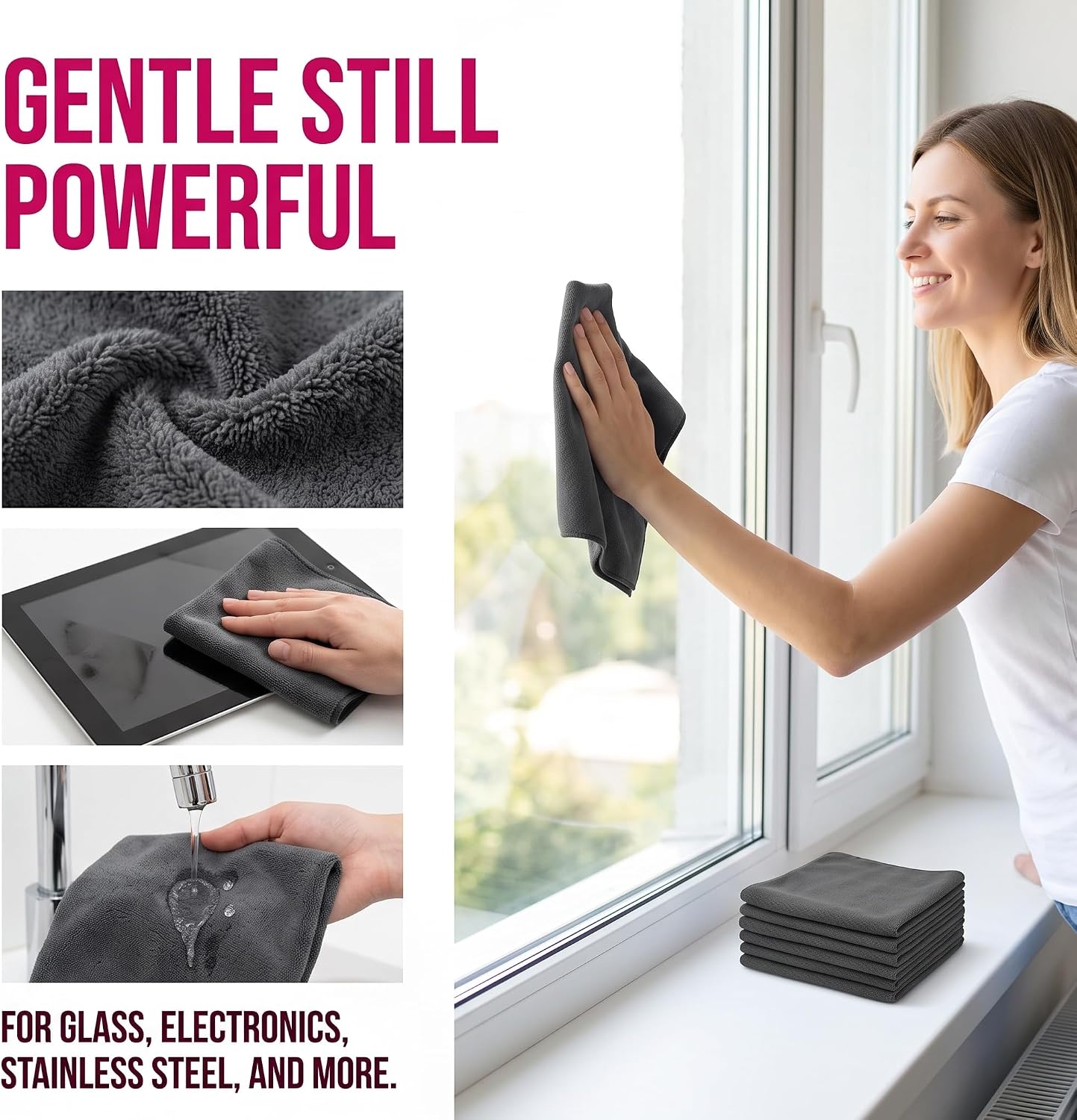 Genie Cloth Magic Cloth, Genie Magic Cleaning Cloth 6-Pack, Magic Cloths for Windows & Glass, Reusable, Suitable for Kitchens, Glass, and Car Windows