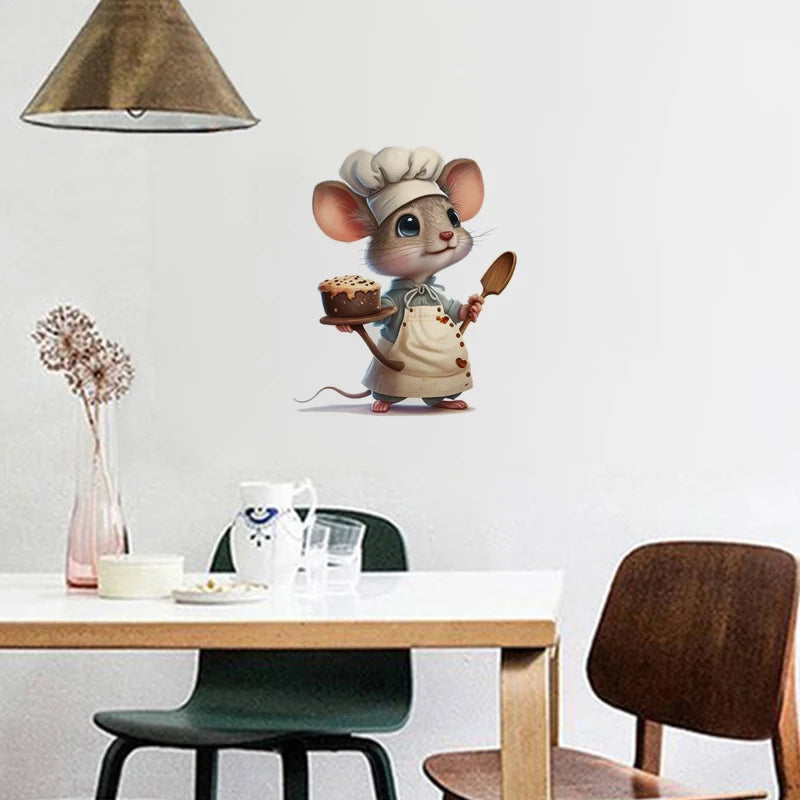 Cartoon Cute Little Mouse Chef Series Wall Stickers, Home Furnishings, Restaurant Decorations, Self Adhesive Paintings