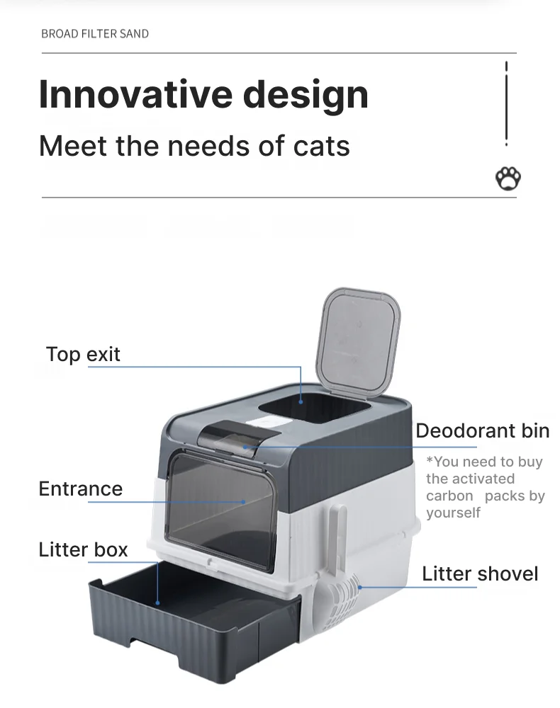 Extra Large Cat Litter Box with Lid and Spoon, Odor Proof Fully Enclosed Drawer Style Top in Cat Toilet Pet Supplies