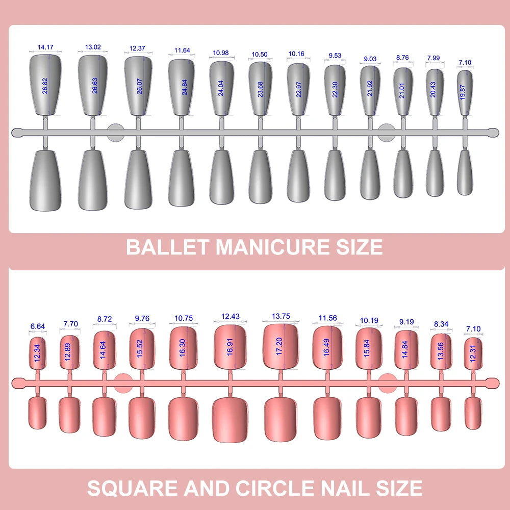 24Pcs Medium Long Ballet Gradient False Nails With Aurora Diamond Full Cover Square Coffin Fake Nails Pink Press-On Fingernails