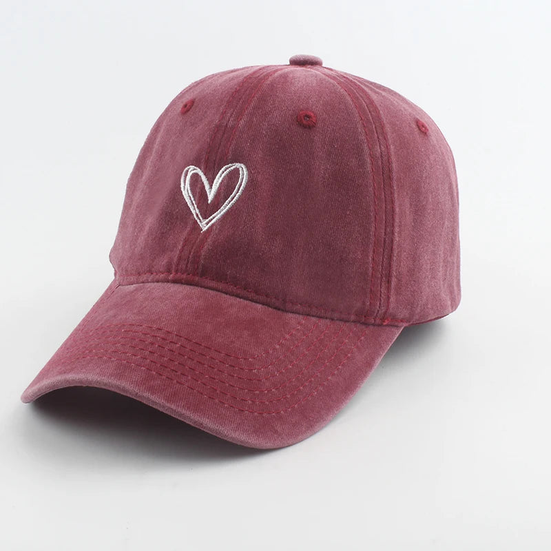 Fashion Outdoor Sport Baseball Caps For Men Women Love Heart Embroidery Snapback Cap Washed Cotton Dad Hat