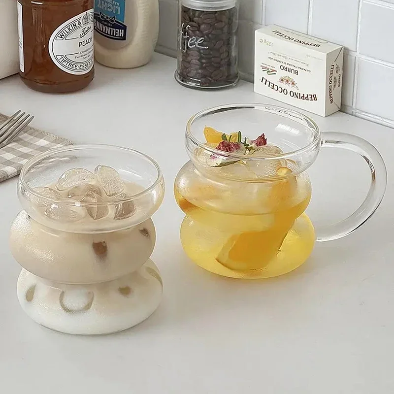 Glass Cup Household Corrugated Glass  Coffee Milk Cup Transparent Glasses Ice Juice Mug Tea Cup Drinkware Retro Home Decor