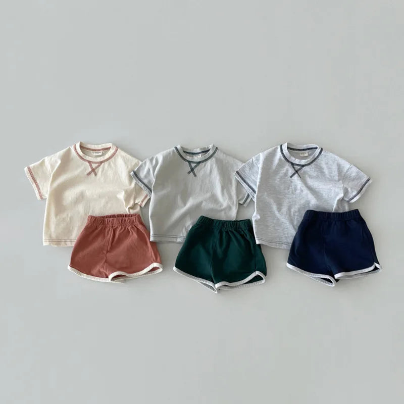 Cute Letter Embroidered T Shirt + Shorts 2pcs Suit Baby Cotton Outfits