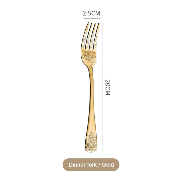 &Gold Luxury Cutlery Sets Fork Spoons Knife Silverware Kit Vintage Carved Tableware Set European Dinnerware For Home Kitchen