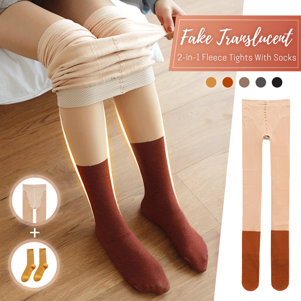 2-in-1 Fake Translucent Tights With Fleece Socks