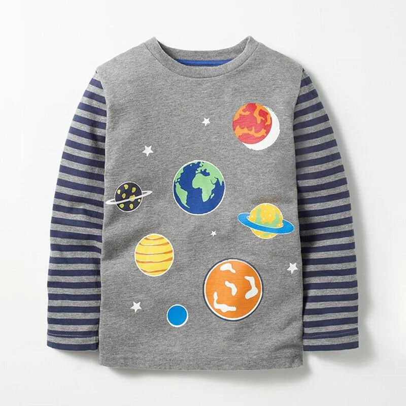 Children Luminous T-Shirts Kids Boy's Long Sleeved T Shirt Autumn Spring Fashion Boy Planet Tees Infant Boy's Clothing
