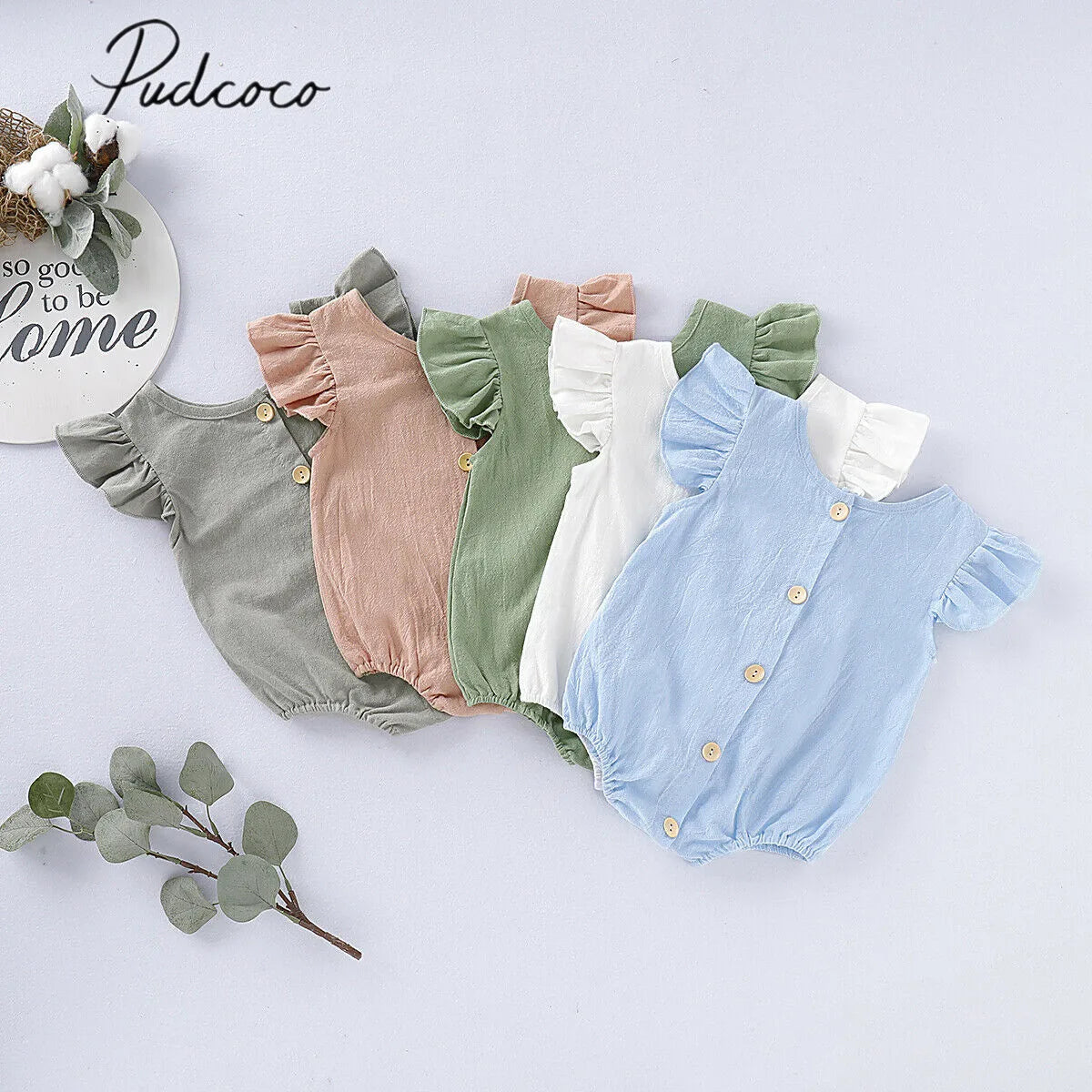 2019 Baby Summer Clothing Infants Baby Girls Boys Bodysuits Pure Color Ruffles Fly Short Sleeve Jumpsuit Clothes Tops Playsuits