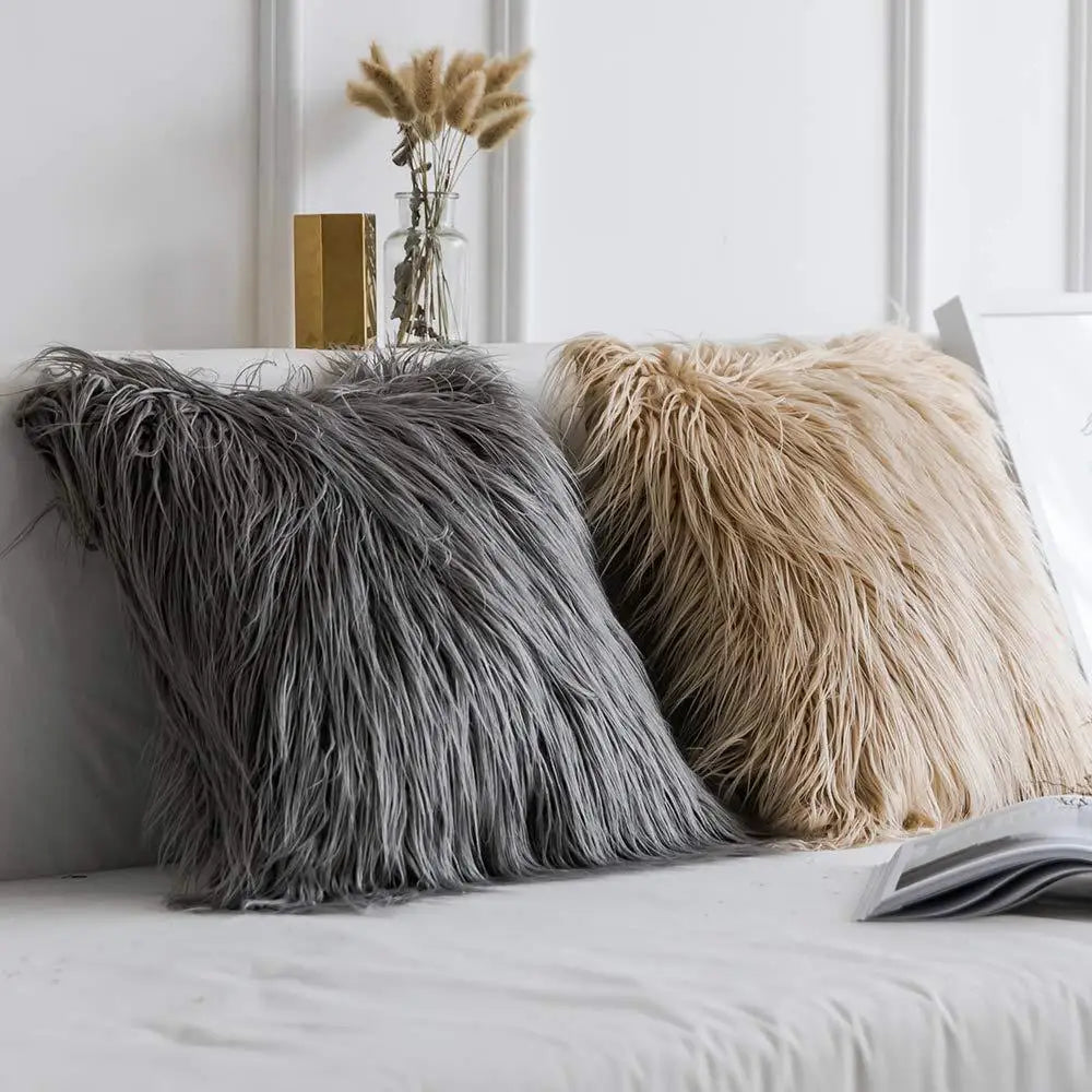 Artificial Wool Fur Sheepskin Cushion Cover Hairy Faux Plain Fluffy Soft Throw Pillowcase Washable Square Solid Pillow Case 45cm