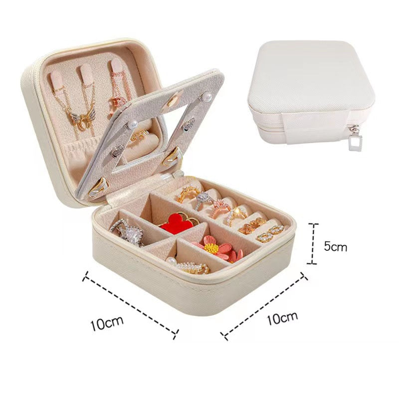 Portable Jewelry Storage Box Travel Organizer Jewelry Case Leather Storage Earrings Necklace Ring Jewelry Organizer Display