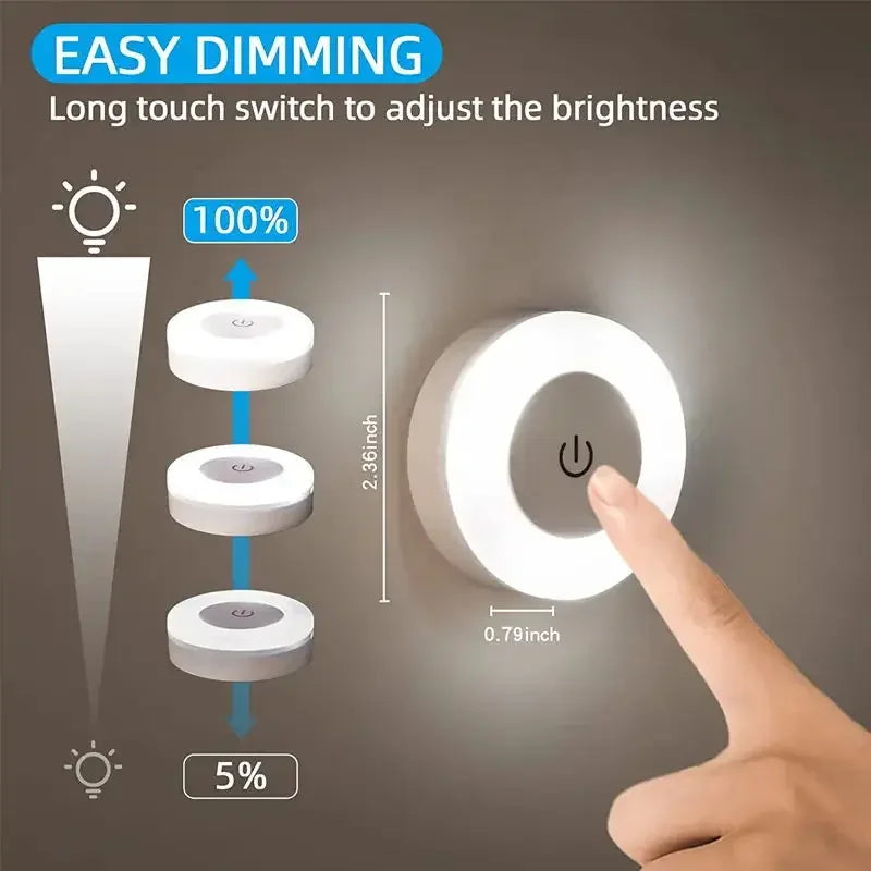 3 Modes LED Night Lights USB Charged Magnetic Base Wall Light Portable Round Dimming Sensor Lamp for Kitchen Bedroom Lighting