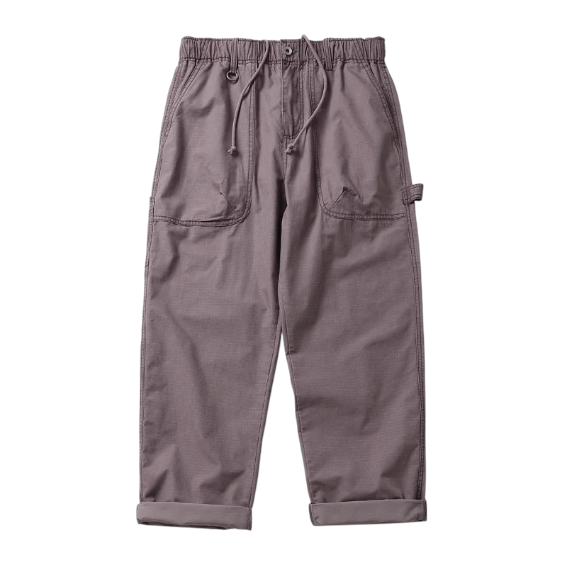 Relaxed elastic waist pants with back cargo pocket