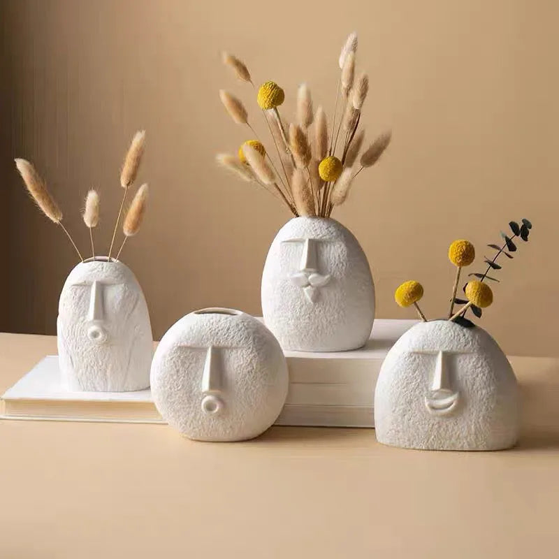 Abstract Human Face Vase Plaster Mold DIY Cement dry Flower Arrangement silicone Mold Aromatherapy Diffuser stick Vase Molds