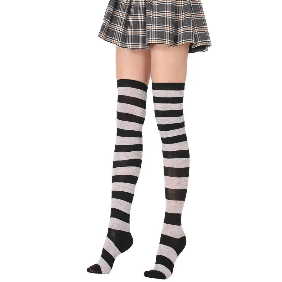 JK Woman Cosplay Stockings Orange Black Strips Lolita Long Socks Over Knee Thigh High Socks Women Compression Socks