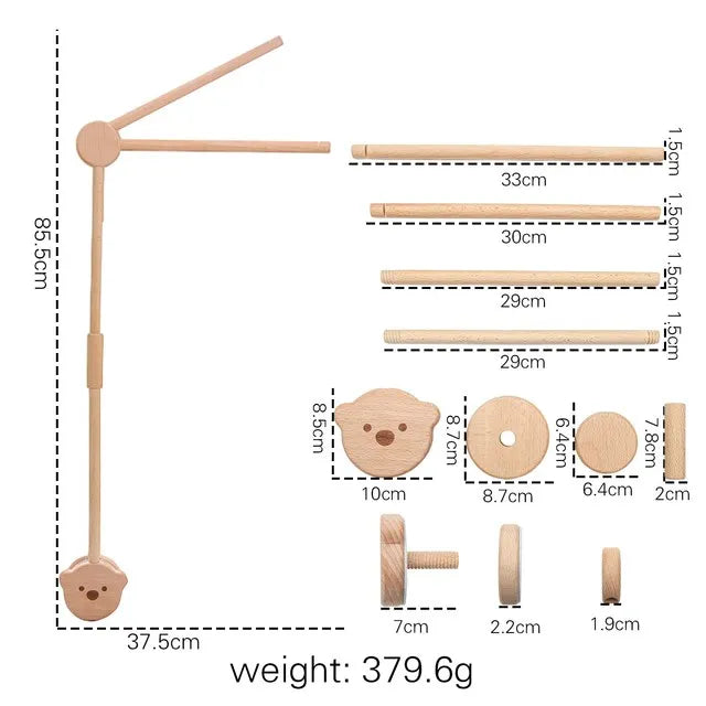 Baby Wooden Bed Bell Bracket Mobile Hanging Rattles Bracket Toys Hanger Baby Crib Mobile Bed Bell Wood Toys Holder Arm Bracket