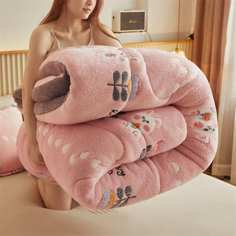 Thickened Winter Blanket Quilt Lamb Wool Double Layer Thick Warm Blanket 150/180/200 Comforter Throw Blankets for Beds