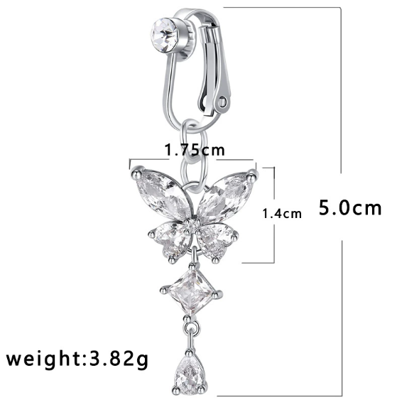 No-Piercing Belly Button Bar with 3D Butterfly Charm