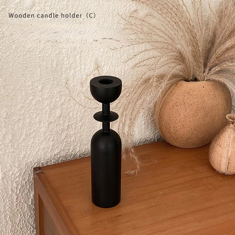 Candle Holder Room Decor Candles Holders Home Decoration Black Wooden Candlestick Living Room Bedroom Geometric Decorations