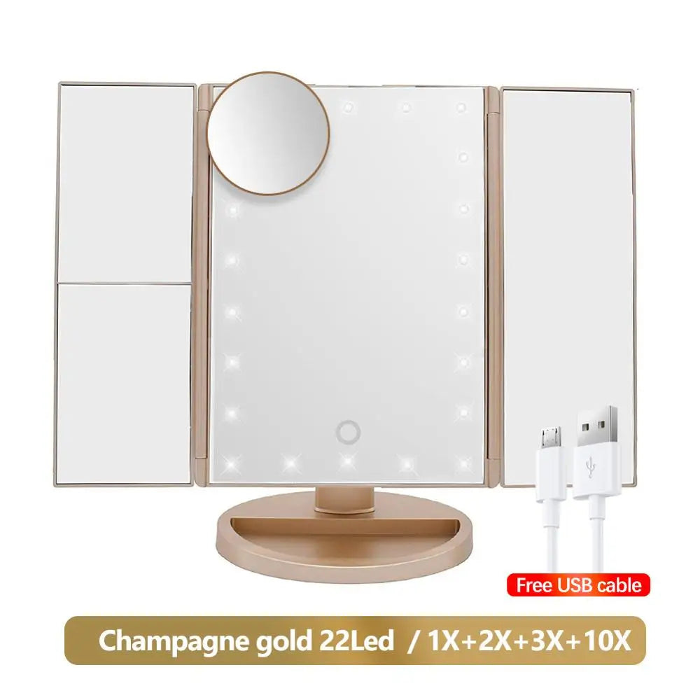 Makeup Mirror 2X 3X 10X Magnification Vanity Mirrors 22 LED Light Touch Switch Dimmable Rotatable Dressing Desktop Beauty Mirror