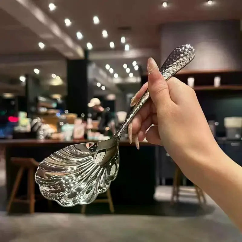 Shell Shape Stainless Steel Spoon With Long Handle Ladle Restaurant Dessert Spoon Ice Cream Scoops Kitchen Accessories Tool