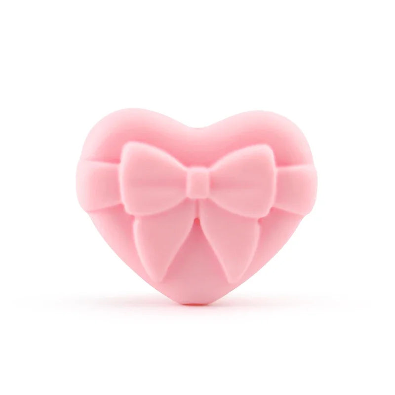 10pcs Silicone Beads Heart Bow Shape Accessories Silicone Holder Clip  Pen Decor Chain Making Focal Accessories Jewelry